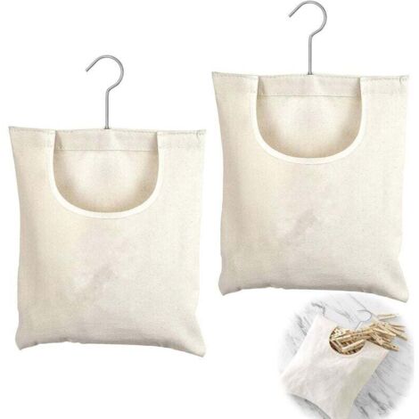 2 Pièces Sac à Pince à Linge, Panier Rangement Pinces à Linge,Sac de Rangement Suspendu en Lin,27 X 32 Cm,Crochet en Acier Inoxydable Rotatif à 360 Degrés,Organisateur pour Salle de Bains Balc