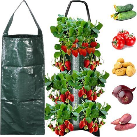 2 Pièces Sac de Plantation Fraises, Sac de Culture à Fraises Suspendu, Sac Plantation Respirant, Suspension Plante Exterieur avec 8 Trous, pour Fraises, Légumes, Fleurs (Vert)