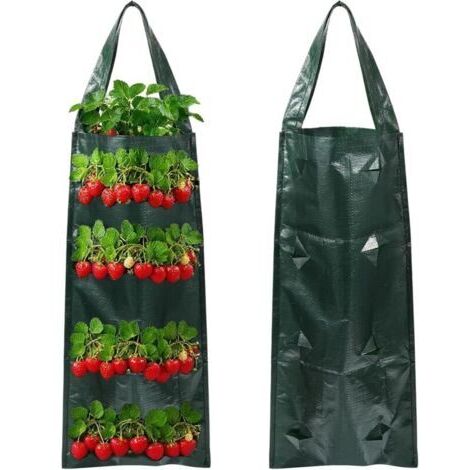 2 Pièces Sac de Plantation Fraises, Sac de Culture à Fraises Suspendu, Sacs Plantation Respirant, Suspension Plante Exterieur avec 8 Trous, pour Fraise, Légumes, Fleurs (Vert)