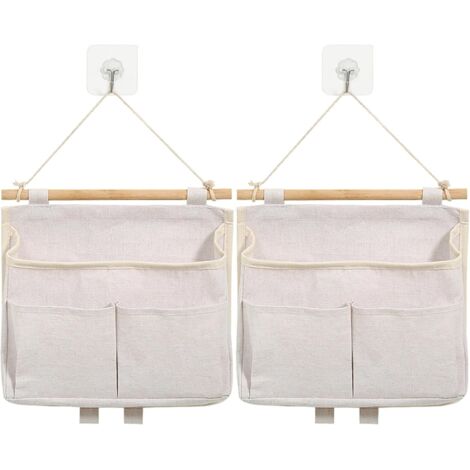 2 Pièces Sac de Rangement Suspendu, Organisateur Mural avec Poche et Crochets, Pliable pour Chambre, Salle de Bain, Bureau, Cuisine (Beige)