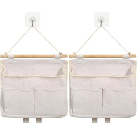 2 Pièces Sac de Rangement Suspendu, Organisateur Mural Suspendu avec Poche, avec Crochets Mural Suspendu Rangement, Pliable Mural pour Chambre, Coucher Salle, Bain, Bureau, Cuisine (Beige)