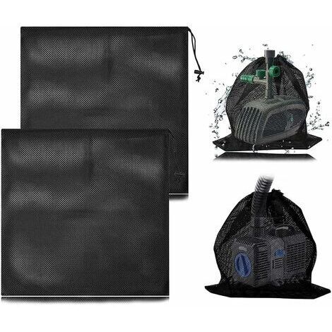2 pièces sac en filet pour pompe, sac filtrant pour pompe à eau en filet, sac barrière pour pompe, sac de protection pour pompe, avec cordon de serrage pour filtres de bassin biologiques (45 x 45 cm) 