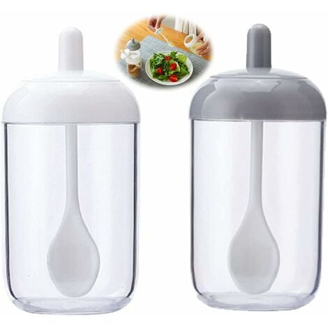 Wall Mounted Plastic Spice Jars Set with Spoon Kitchen Salt and