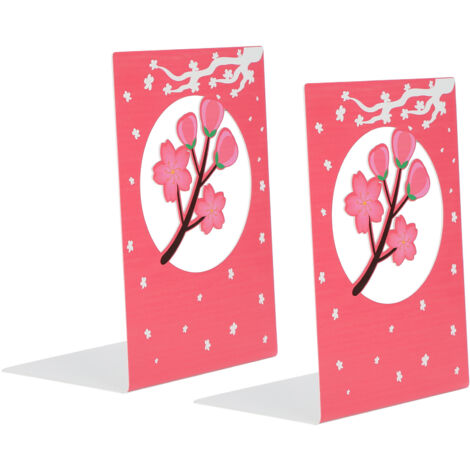 2 Pièces Serre-Livres Métal Anti-Dérapant, Support Stable pour Bibliothèque Maison Bureau - Motif Sakura