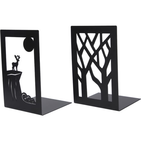 2 Pièces Serre-Livres Métal Décor Bureau - Organisateur Bibliothèque Documents (Cerf Arbre)