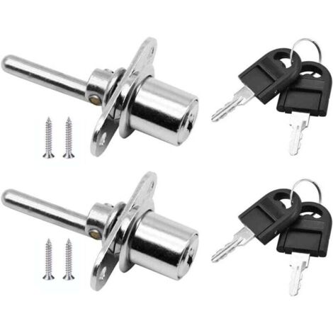 2 Pièces Serrure à Tiroir avec Clé pour Meubles Serrure à Piston pour Classeurs Armoire Vitrine, Diamètre 16 mm, Longueur 61 mm (Argent)