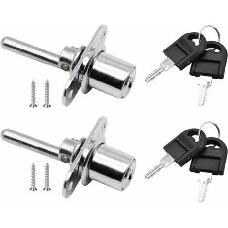 2 Pièces Serrure à Tiroir avec Clé pour Meubles Serrure à Piston pour Classeurs Armoire Vitrine, Diamètre 16 mm, Longueur 61 mm (Argent)