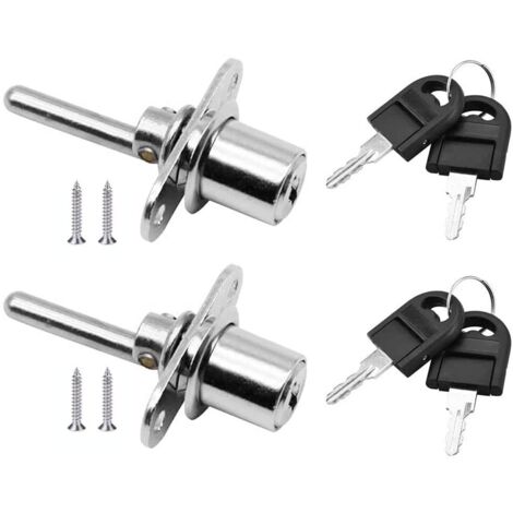 2 Pièces Serrure à Tiroir avec Clé pour Meubles Serrure à Piston pour Classeurs Armoire Vitrine, Diamètre 16 mm, Longueur 61 mm (Argent)