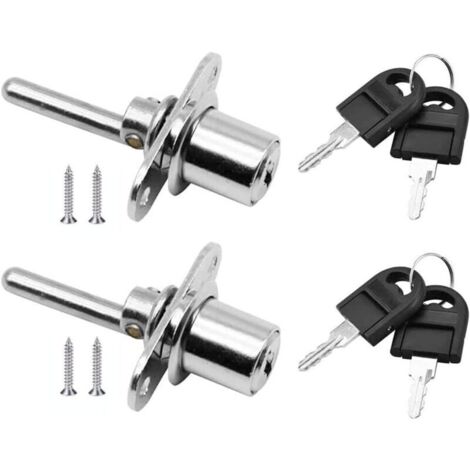2 Pièces Serrure à Tiroir avec Clé pour Meubles Serrure à Piston pour Classeurs Armoire Vitrine, Diamètre 16 mm, Longueur 62 mm (Argent)