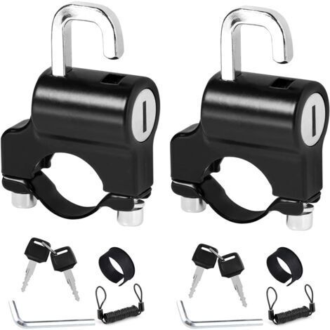 2 pièces Serrure de Casque de Moto Noir, Antivol Guidon Verrouillage de Casque, Antivol de Casque Universel avec Clés, Verrou de Casque Antivol Convient pour 22mm-24mm Guidon de Moto