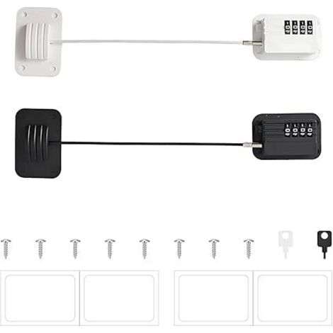 2 Pièces Serrures de Réfrigérateur, Serrures à Combinaison de Réfrigérateur, Serrure Frigo avec Code, Adhésive Verrou à Combinaison, pour Portes de Réfrigérateurs,Fenêtres,Placards (Noir, Blanc)