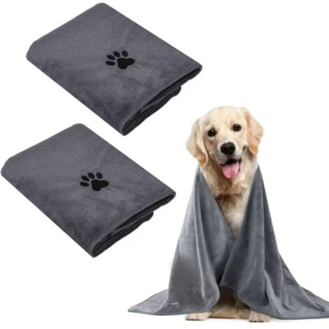 2 Pièces Serviette Chien 100 x 50 CM, Serviette pour Chien Doux Séchage Rapide Microfibre, Serviete Chien Super Absorbante pour Animaux pour Chats, Chiens ou Autres Animaux, Gris