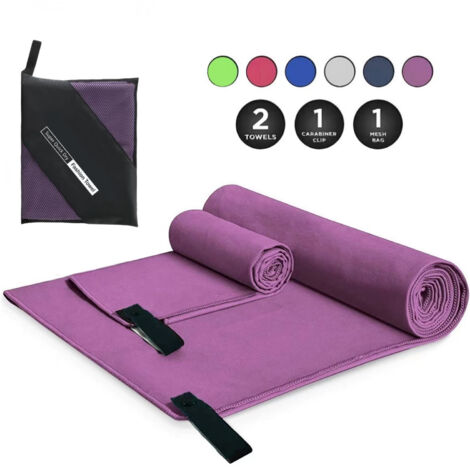 2 Pièces Serviette Microfibre 2 Faces Séchage Rapide Ultra-Absorbante avec Sac Zippé pour Sport