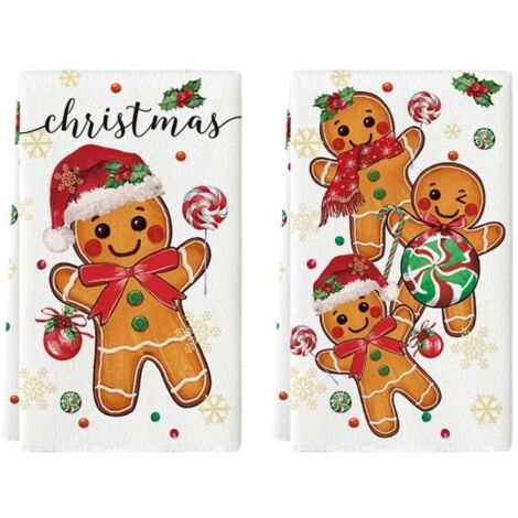 2 pièces Serviettes de Noël en Coton Doux, motifs pain d'épices, décoration 40x60cm