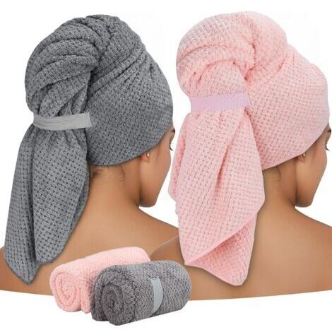 2 pièces Serviettes Microfibre pour Cheveux Longs,Cheveux Séchage Serviettes 100x 60 cm Turban Cheveux Séchage Rapide Super Absorbantes