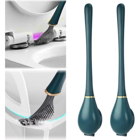2 Pieces Silicone Flat Toilet Brush, Hanging Toilet Brush, Flexible Silicone Toilet Brush, Bathroom Toilet Brush with Punch-free Wall-mounted Quick-drying Holder (Blue)