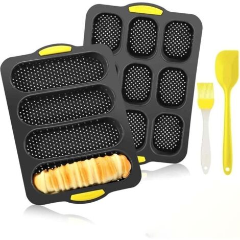 2 Pièces Silicone Moule Pain,Moule Perforé Antiadhésif,Moule Baguette Four 4 grilles