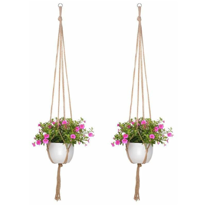 Linghhang - 2 pièces simple flower pot netting (105cm), creative gardening green hanging plant hanging basket, woven model hemp rope cotton rope