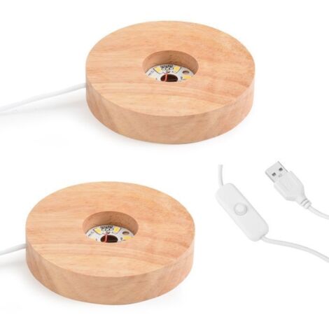 2 Pièces Socle Lumineux Led, Base D'affichage LED en Bois, Base Lumineuse Ronde Carré, LED Allume la Base D'affichage