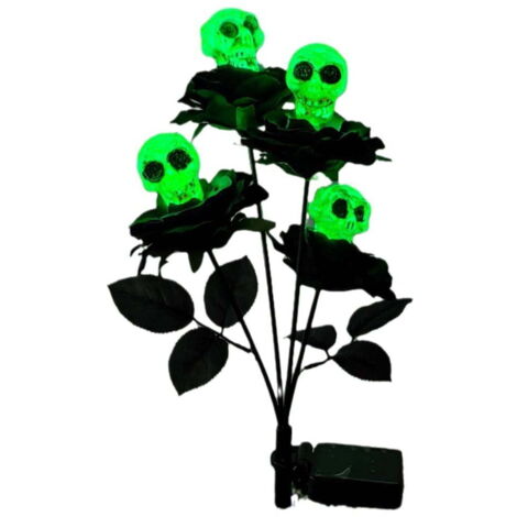 2 Pieces Solar Halloween Lights  Green Rose Skull Cemetery Post Lights  Spooky Skull Outdoor Post Lights, Spooky Halloween Decorative Lights for Gardens and Yards