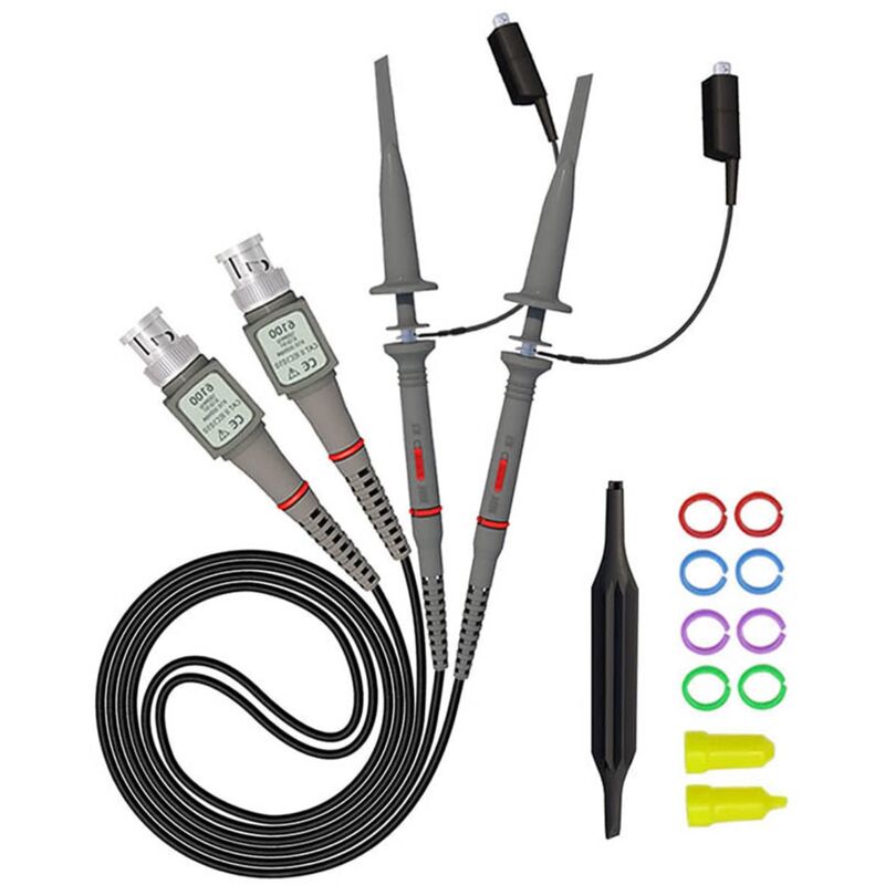 2 Pièces Sondes à Pince Oscilloscope 100 MHz P6100 avec kit d'accessoires 1X 10X Universelles Sondes à Pince Oscilloscope Haute Précision Commutables