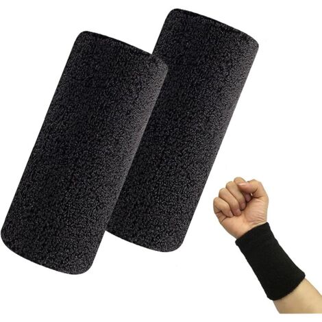 2 Pièces Sport Serre Poignets, Serre-Poignets Bracelets Absorbants Poignet Sweatband Bandeau de Poignet Bracelets de Sport en Coton pour Gym Running Tennis Basketball, Noir