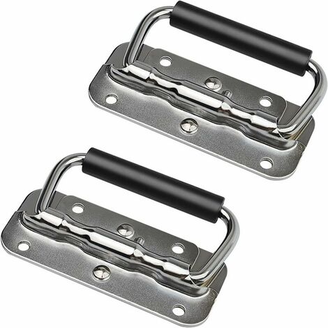 2 Pieces Spring Folding Handles, Silver Stainless Steel Pull Handles, Spring Pull Handles with Insulated Rubber Grip, for Tool Chests, Drawers
