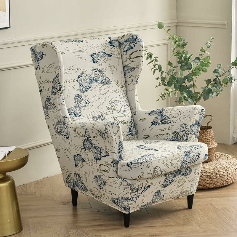 Hiasdfls - 2 Pieces Stretch Armchair Slipcover with t Cushion Cover, Non-Slip Printed Armchair Slipcover for Living Room Hotel Bedroom (Butterfly