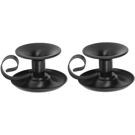 2 Pièces Support Bougie Pilier Noir Mat Base Stable Design Rétro Élégant pour Fête Café Bar