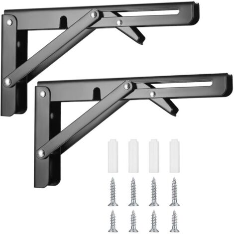 2 Pièces Support d' Étagères Pliable, Équerre Pliante, Lourds Support Console Pliable Rétractable, Equerre Etagere Murale Pliants pour Table Etagere