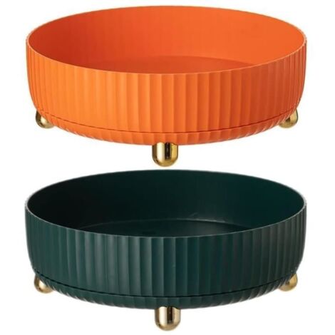 2 Pièces Support De Stockage Rotatif À 360 °, Organisateur Plateau Tournant Cuisine Rangement Lazy Vert+Orange