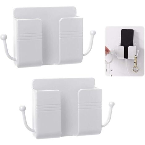 2 Pièces Support de Téléphone Portable Mural, Rangement Telecommande TV, ABS avec Crochet Boîte d'Organisateur Mural, Auto-Adhésive Mini Rangement Boîte Support de Chargement pour Maison Bureau