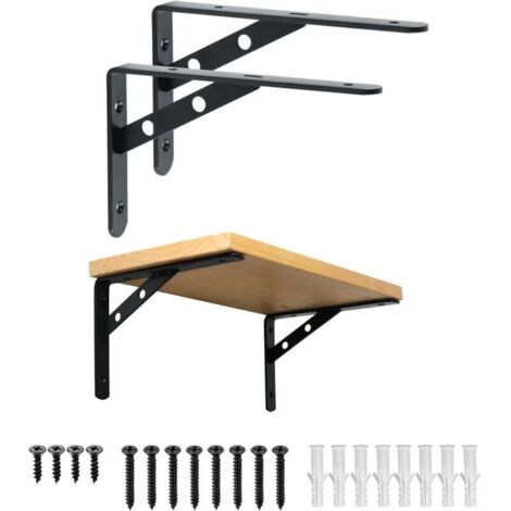 2 Pièces Support d'Étagère Robuste, Equerre Etagere Murale 20 CM, Étagère Triangulaire à Fixation Murale, Équerre d'Étagère à Angle Droit De 90 Degrés, Noir