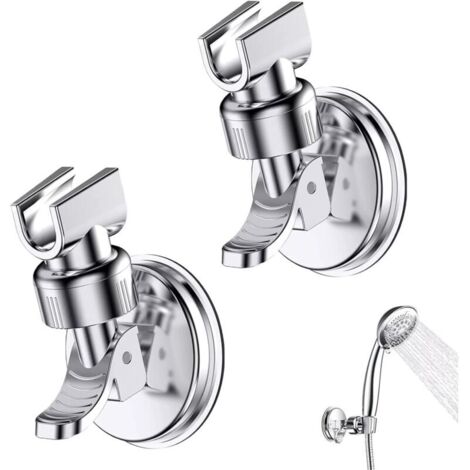 2 Pièces Support Douchette Ventouse, Support de Douche à Rotation 360 °, Support de pomme de douche réglable amovible, Convient pour la salle de bain de l'hôtel, pas besoin de percer (Argent)