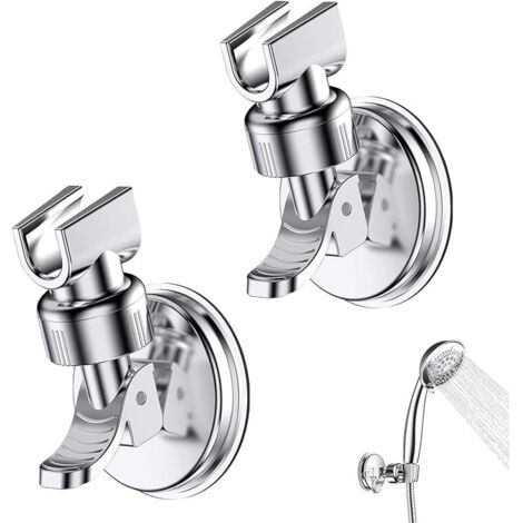 2 Pièces Support Douchette Ventouse, Support de Douche à Rotation 360 °, Support de pomme de douche réglable amovible, Convient pour la salle de bain de l'hôtel, pas besoin de percer (Argent)