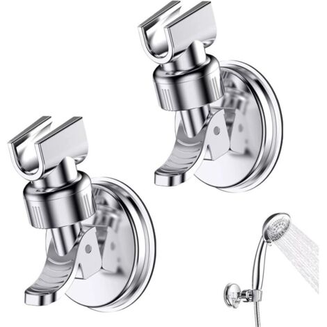 2 Pièces Support Douchette Ventouse, Support de Douche à Rotation 360 °, Support de pomme de douche réglable amovible, Convient pour la salle de bain de l'hôtel, pas besoin de percer (Argent)