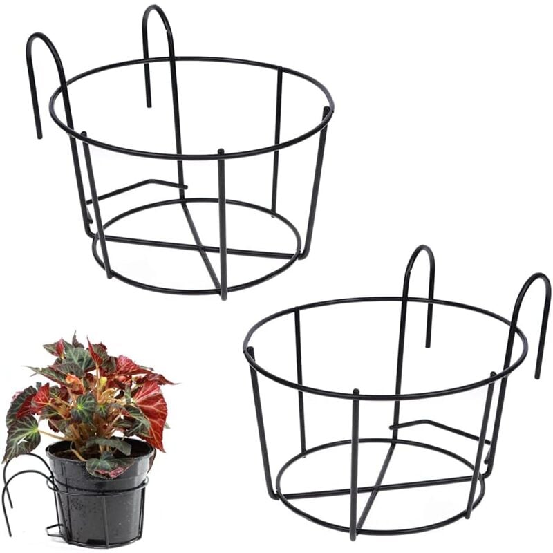 2 Pièces Support Fleurs Rond Crochet,Support Jardiniere Balcon Rond,Support Pot Métal Clôture,Pot Plante Garde Corps Suspendu Clôture,Convient Pour