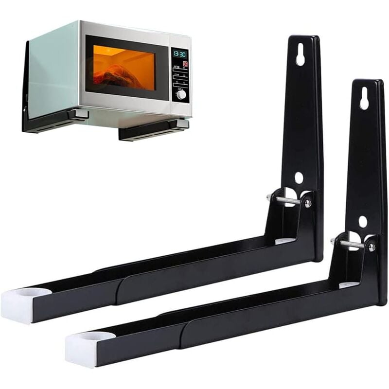 2 Pièces Support Micro Ondes avec Bras, Acier Micro-Ondes Support, Installation Murale Micro-Ondes Support, Support Mural Étagère pour Micro Ondes,