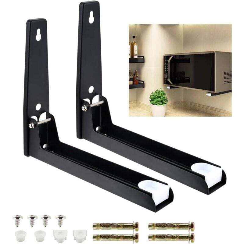 2 Pièces Support Micro Onde,Supports Micro Ondes en Acier Inoxydable,Support Mural Étagère Micro Ondes,Murale pour Porte-Micro-Ondes,Universel