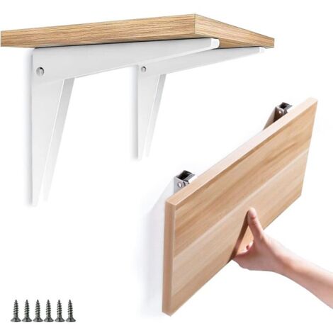 2 pièces Support Mural Pliant,242 mm Équerre Étagère Supports d'étagère Équerre Repliable Rabattable en Métal Support Garage Console Pliante DIY Rayonnage, Blanc
