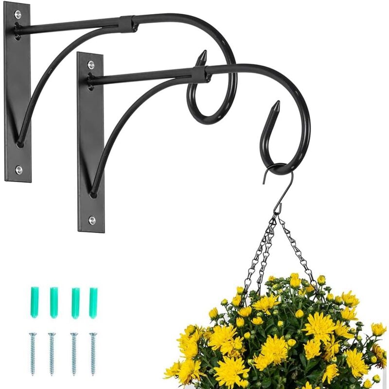 2 Pièces Support Panier Suspendu Crochets Plantes Extérieures, Crochets Clôture Noirs pour Paniers Suspendus, Crochets Suspension Jardin Métal