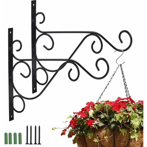 2 Pièces Support Plante Mural Balcon, Crochet de Suspension en Fer Forgé, Crochets Suspension de Plante avec Vis, pour Jardin Balcon Lanterne Plants Déco avec
