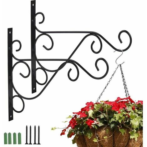 2 Pièces Support Plante Mural Balcon, Crochet de Suspension en Fer Forgé, Crochets Suspension de Plante avec Vis, pour Jardin Balcon Lanterne Plants Déco avec