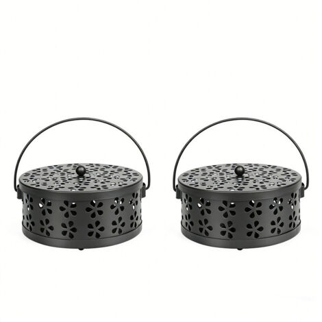 2 Pièces Support Serpentin Anti Moustique en Fer, Design Creux en Forme de Griffe de Chat, Diamètre 13,5 cm, Portable avec 2 Brosses, pour Le Camping, Les Voyages et la Randonnée (Noir)