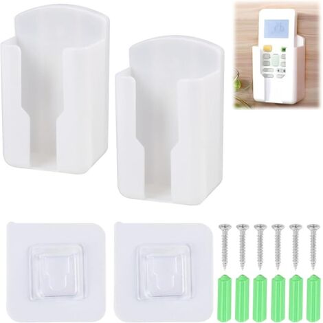 2 Pièces Support Télécommande Mural, Support Mural Telecommande, Porte Telecommande Mural avec Adhesif et Vis, pour TV, Climatisation et Autres Petits Objets, Installation Facile et Pratique