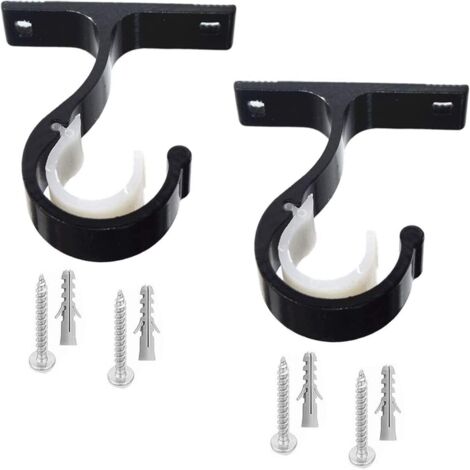 2 Pièces - Support Tringle Rideau - Alliage Aluminium - Pour Tringle 28mm - Fixation Murale Robuste 30kg - Salon Chambre Cuisine - Noir - 8,3x7,5cm