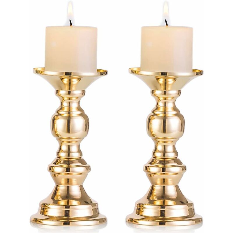 2 Pièces Supports de Bougie Pilier en Métal Doré, Mariage, Centres de Bougeoirs pour Bougies de 50mm avec Support Décoration Idéal pour Les Mariages,