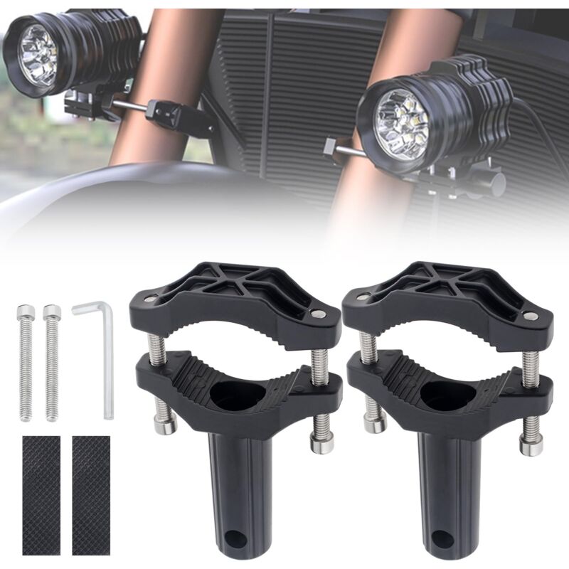 2 pièces Supports de Fixation de Lampe de Fourche Avant, Tube de Support Rond Moto,Support de Montage de Lumière Travail Collier de Fixation de Tube