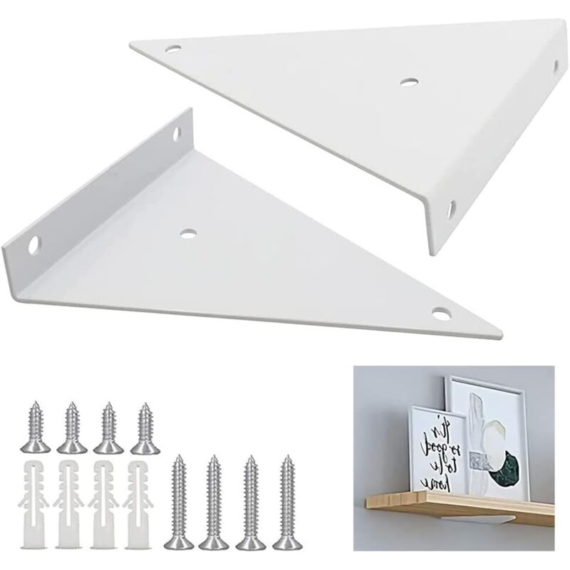 2 Pièces Supports de Tablette Flottante, Support Étagère Mural en Métal, Support D'étagère en Triangle en Métal, avec Des Vis, pour Salon, Cuisine,