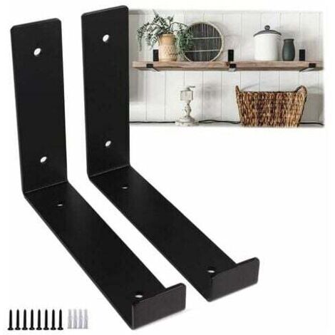 2 pièces supports d'étagère noirs 15 cm – support de garage mural robuste support flottant industriel, décoration murale en métal pour meubles de bric